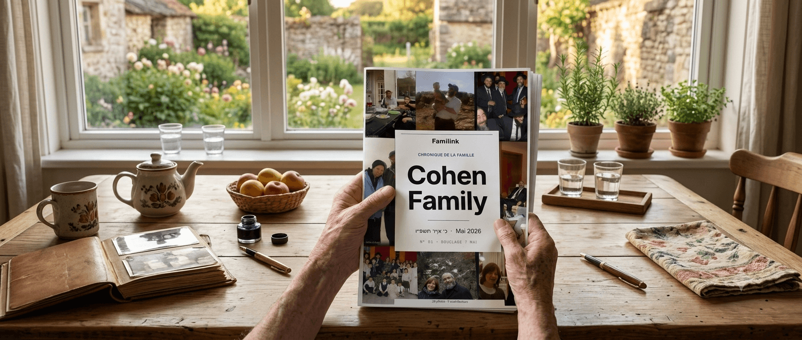 סבא וסבתא מחזיקים בידיים את עיתון Familink שלהם